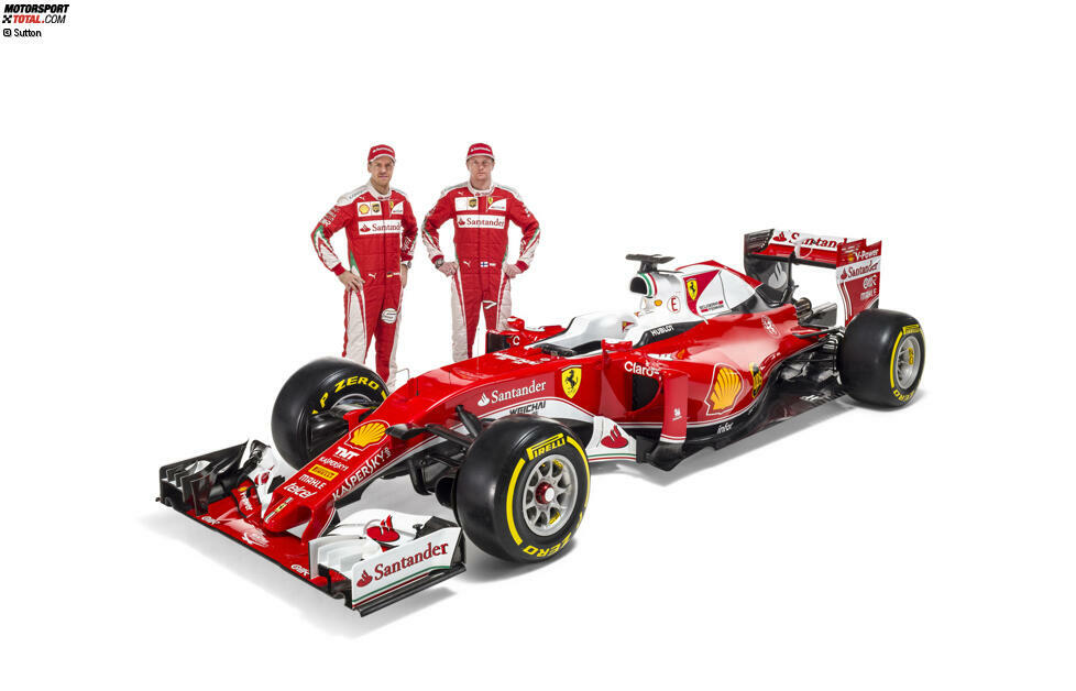 2016: Ferrari SF16-H. - Mit neuem Look präsentiert sich die Scuderia in der Saison 2016. Doch das Auto erweist sich als Flop. Siege oder Pole-Positions erzielen Sebastian Vettel und Kimi Räikkönen in dieser Saison nicht.
