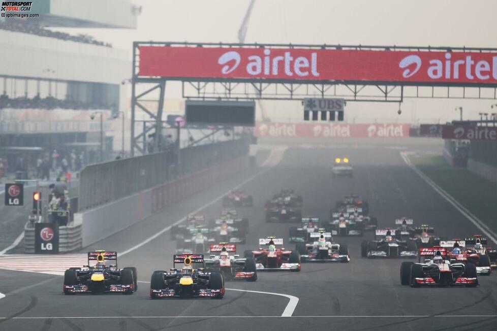 Red Bull stand in den bisherigen Indien-Rennen immer geschlossen in der ersten Startreihe. Mark Webber war also zweimal Zweiter hinter Sebastian Vettel.