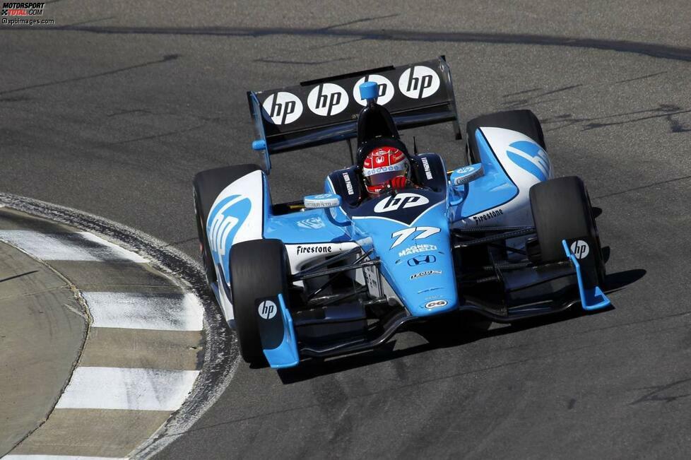 Simon Pagenaud in seinem Schmidt-Honda mit der Startnummer 77. Hauptsponsor Hewlett Packard blieb, daher auch die hellblaue Lackierung.