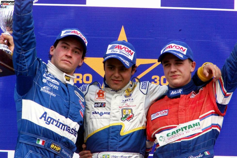 Erstmals aufgefallen ist Felipe Massa bereits 2001, als er in der Europäischen Formel 3000 alles in Grund und Boden fuhr. Der Zweitplatzierte in der Meisterschaft, Thomas Biagi (l.), hatte zu Saisonende nur halb so viele Punkte auf dem Konto wie Massa. Das brachte ihm...