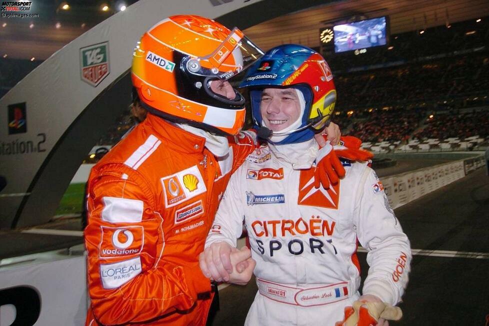 Wer eine so rasante Karriere hinlegt, zählt bald zu den Größen des internationalen Rennsports - und misst sich mit ihnen. Wie hier beim Race of Champions, wo Sebastien Loeb unter anderem auf Formel-1-Rekordchampion Michael Schumacher (damals noch Ferrari-Pilot) trifft. Und noch hat 