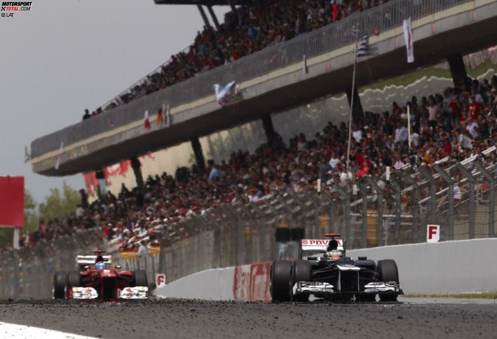 Ein paar Wochen später fightet er den gleichen Fernando Alonso im direkten Duell bewundernswert nieder, ausgerechnet bei dessen Heimrennen in Barcelona. Unglaublich, aber wahr: Maldonado schenkt seinem Chef Frank Williams zu dessen 70er den ersten Sieg seit Juan Pablo Montoya in Brasilien 2004!