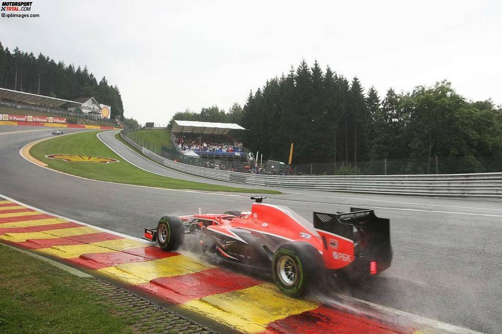 Nach der Sommerpause meldet sich Marussia mit einer Galavorstellung zurück. Im nassen Qualifying von Spa-Francorchamps erreichen sowohl Bianchi als auch Chilton im Qualifying Q2 und starten von den Plätzen 15 und 16. Im trockenen Rennen finden sich die Marussia-Piloten jedoch schnell auf den gewohnten Plätzen wieder.