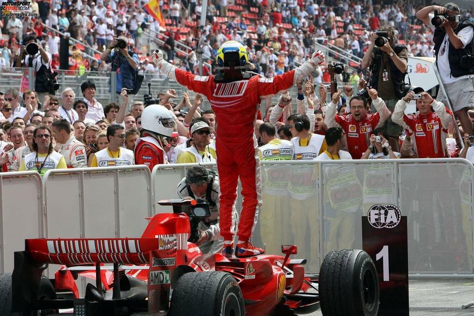 2007 gewann Felipe Massa drei Rennen - hier jubelt der Brasilianer über seinen Sieg in Barcelona