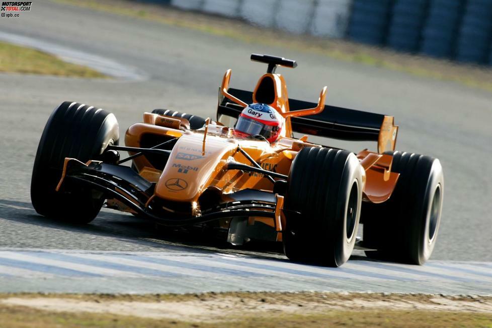 Ein Versuch, an die Tradition anzuknüpfen: McLaren testete seinen 2006er-Boliden in Jerez mit oranger Lackierung. In Melbourne ging der Wagen aber nicht im Ur-Design auf die Strecke.