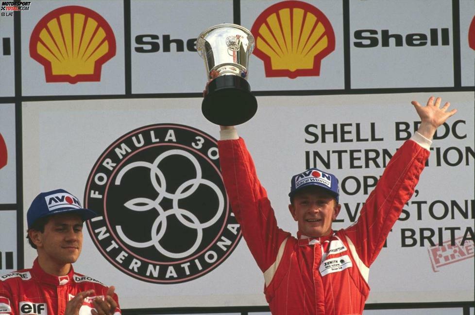 Hätten Sie den jungen Mann erkannt? Allan McNish im Alter von zarten 20 Jahren bei seinem Formel-3000-Sieg in Silverstone im Jahr 1990. Der Schotte galt damals als eines der größten Talente auf der britischen Insel.