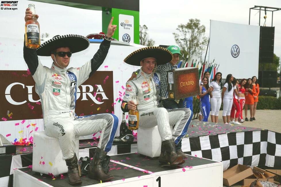 Ogier und Ingrassia gelingt der zweite Saisonsieg, der landestypisch mit Sombrero und Corona-Bier gefeiert wird 
