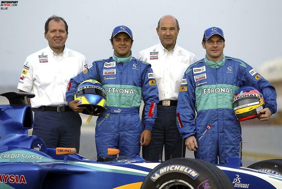2005 dockt der erste Formel-1-Weltmeister bei Peter Sauber an: Jacques Villeneuve, Champion von 1997, fährt ab sofort für Sauber. Kurz weg, nun wieder da: Felipe Massa wird bei Sauber auf seine Rolle als Ferrari-Stammpilot ab 2006 vorbereitet.