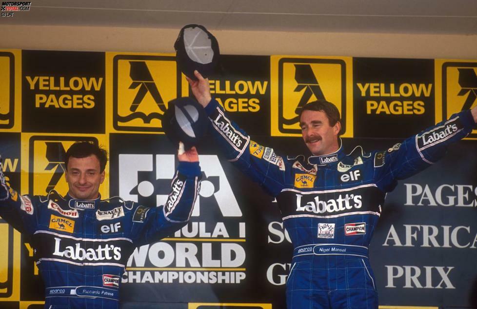 Fast drei Jahrzehnte später startet Nigel Mansell mit fünf Siegen hintereinander in die Saison und läutet damit die Epoche der Williams-Renault-Dominanz in den 1990er-Jahren ein. Der erste Sieg gelingt ihm vor Teamkollege Riccardo Patrese beim Saisonauftakt in Kyalami.