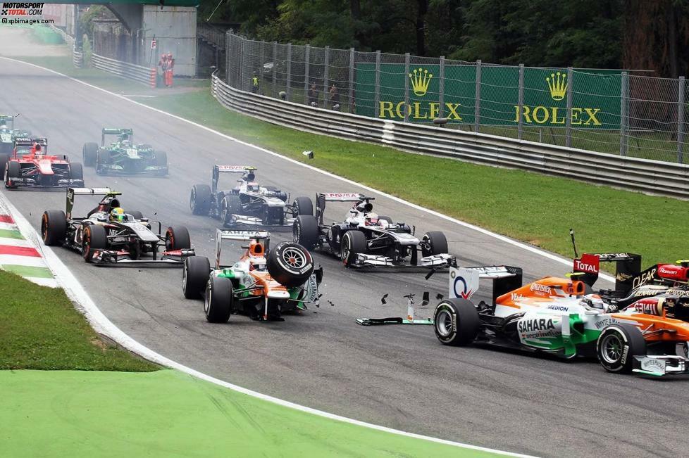 Nächstes Rennen, nächster Crash: Beim Grand Prix von Italien fehlt es dem einstigen Topspeed-Wunder Force India nicht nur an den nötigen km/h, sondern für di Resta ist erneut früh Endstation.