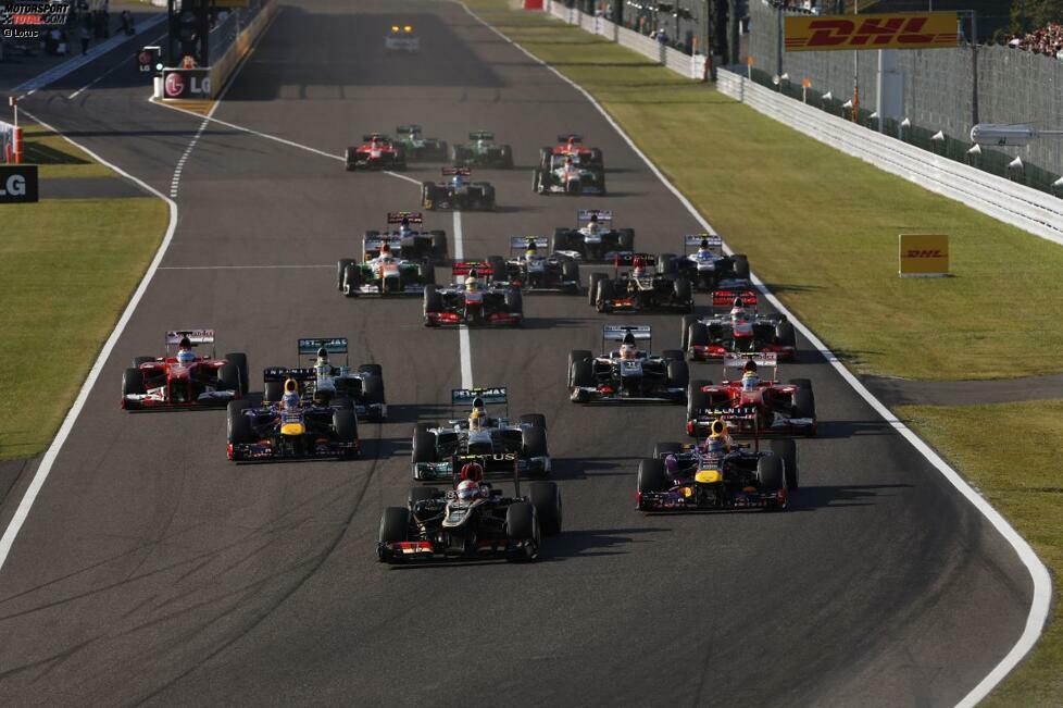 Spätestens ab dem Japan-Grand-Prix hat Lotus einen neuen Teamleader: Grosjean, der immer wieder mit einem Mentaltrainer gearbeitet hat, um seine unnötigen Fehler abzustellen, wächst über sich hinaus, erweist sich als ernsthafter Herausforderer des Red-Bull-Duos, muss sich am Ende aber doch knapp geschlagen geben. Aber: Mit dieser Leistung löst er wohl sein Ticket für die Saison 2014.