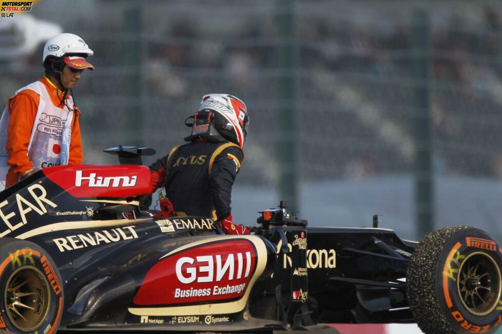 Ganz anders der Teamkollege: Räikkönen wirft das Auto im Training wieder einmal weg, kommt im Qualifying nicht mit und beendet das Rennen als Fünfter. Jetzt steht auch rechnerisch fest: Er kann 2013 nicht mehr Weltmeister werden.