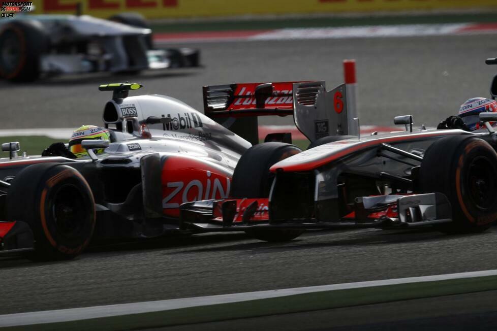 Beim Heim-Grand-Prix von McLaren-Mehrheitseigentümer Mumtalakat packt Perez ausgerechnet gegen Button (zu) harte Bandagen aus, aber es gibt keine Teamorder - wozu auch, wenn man so deutlich hinterher fährt? Immerhin holt der Mexikaner in Bahrain Platz sechs, Button trotzdem noch Platz zehn.