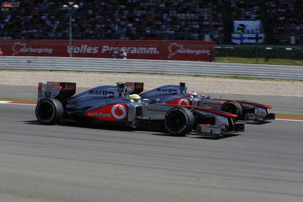 In Deutschland holt McLaren das bis dahin beste Saisonergebnis: Button wird Sechster, Perez Achter - erneut nach hartem teaminternen Kampf. Das bedeutet zwölf wichtige WM-Punkte im Duell mit Force India.