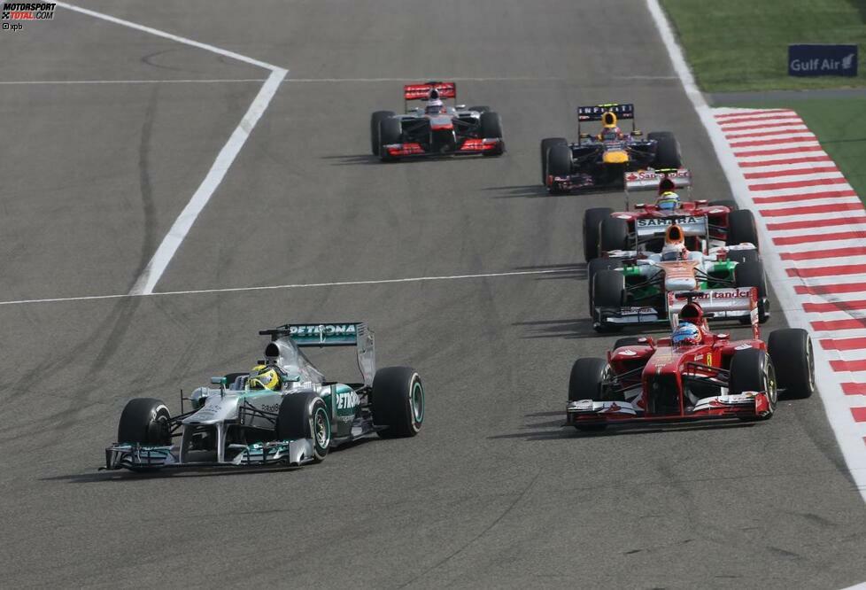 Die absoluten Tiefpunkte in Sachen Reifen zeigen sich aber in Bahrain und Barcelona: Zweimal von Pole gestartet, kann Rosberg gegen die Konkurrenz nichts ausrichten und fällt einmal auf Rang neun und einmal auf Rang sechs zurück. Teamkollege Hamilton erwischt es in Barcelona noch ärger: Nach Rang zwei in der Qualifikation bleibt der Brite als Zwölfter zum ersten Mal in der Saison punktelos.