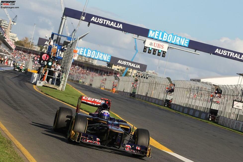 Gleich bei seinem ersten Renneinsatz für Toro Rosso fährt Daniel Ricciardo als Neunter in die Punkte. Und das auch noch bei seinem Heimrennen im australischen Melbourne! Im weiteren Saisonverlauf wird er drei weitere Male Neunter und beschließt die Saison mit insgesamt zehn Punkten als WM-18. Sein Toro-Rosso-Teamkollege Jean-Eric Vergne holt vier achte Plätze und erzielt mit 16 Punkten WM-Rang 17.