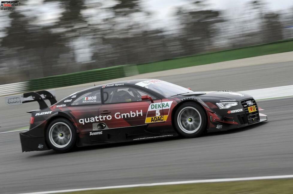 Beim Abschlusstest des neuen RS 5 DTM in Hockenheim gab es noch keinen Caipirinha, sondern das Design von Markenkollege Edoardo Mortara.