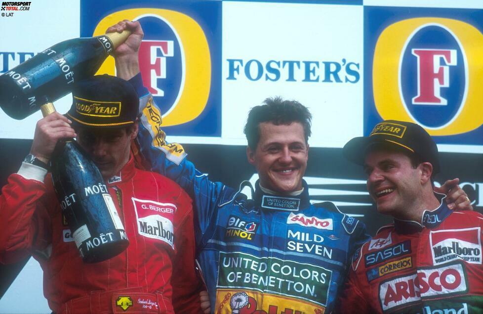 1994 steht Barrichello vor dem Durchbruch: Vierter beim Saisonauftakt in Sao Paulo, dann als Dritter im zweiten Rennen in Aida erstmals auf dem Podium.