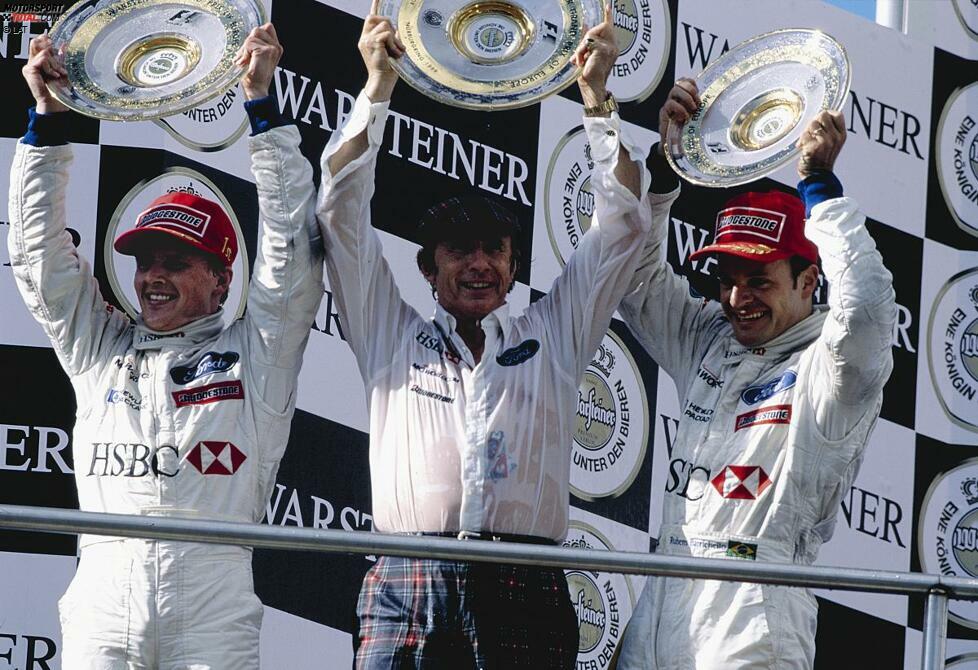 1999 feiert Barrichello auf dem Nürburgring Jackie Stewarts größten Triumph als Teamchef. Den Sieg im verrückten Regenrennen sichert sich Teamkollege Johnny Herbert. Barrichello wird Dritter, muss auf seinen ersten Sieg aber weiter warten.