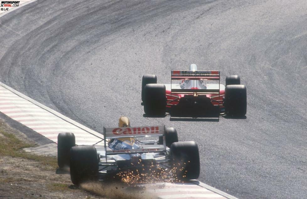 1991: Ayrton Senna zehrt vom starken Saisonbeginn und kann schon in Suzuka alles entscheiden, doch Nigel Mansells Williams ist eigentlich das Maß aller Dinge. Trotzdem reicht es erneut für den brasilianischen McLaren-Piloten: Während sich Mansell in seinem Windschatten in der neunten Runde ins Kiesbett dreht und alles verliert, wird Senna hinter Alain Prost Zweiter und damit zum dritten Mal Champion.