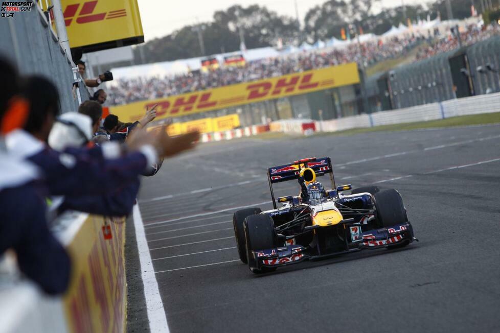 2011: Sebastian Vettel (Red Bull) hat 124 Punkte Vorsprung auf Jenson Button (McLaren) und kann deshalb schon mit einem zehnten Platz Champion werden, obwohl danach noch vier Rennen zu fahren sind. Zwar gewinnt Button tatsächlich den Grand Prix und tut damit seinen Teil, um das Titelrennen offen zu halten, doch Vettel lässt als Dritter nichts anbrennen und macht den Sack endgültig zu.