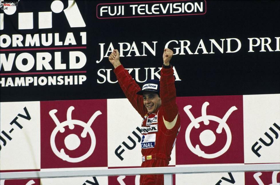 1988: Alain Prost muss das vorletzte Rennen wegen der Streichresultate-Regel unbedingt gewinnen, um überhaupt Punkte gutgeschrieben zu bekommen und seine Chancen gegen Ayrton Senna am Leben zu erhalten. Senna, neu im McLaren-Team, sichert sich die Pole, würgt aber am Start den Motor ab und startet vom 14. Platz eine Aufholjagd. Bei einsetzendem Regen trumpft 