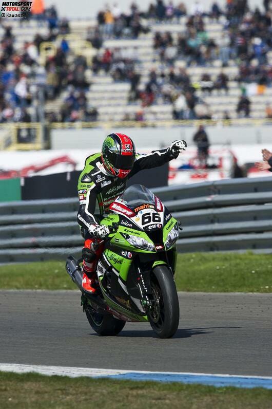 In Assen folgte der erste Sieg der Saison. Sykes gewann den ersten Lauf und wurde im zweiten Rennen hinter Aprilia-Pilot Eugene Laverty Zweiter. Nachdem WM-Leader Sylvain Guintoli in Phillip Island und Aragon mehr Punkte holen konnte als Sykes, schrumpfte der Vorsprung des Franzosen in Assen um 19 Punkte