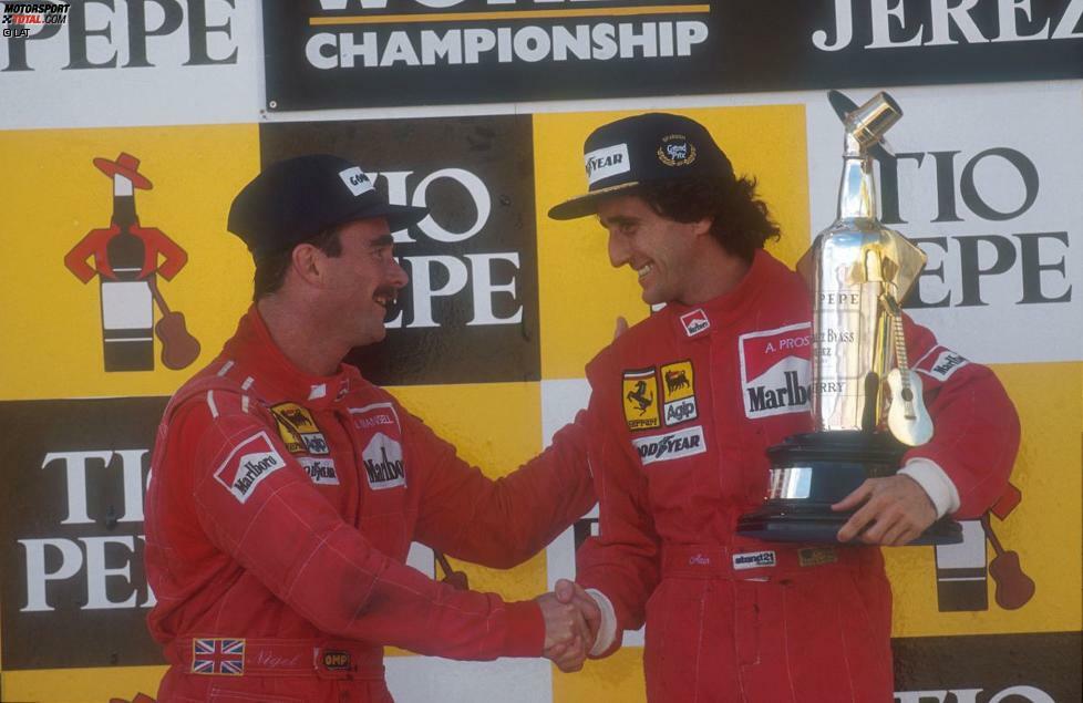 Mansell hatte ohnehin seine liebe Mühe mit den Teamkollegen: Alain Prost stieß 1990 zu Ferrari. Als der 