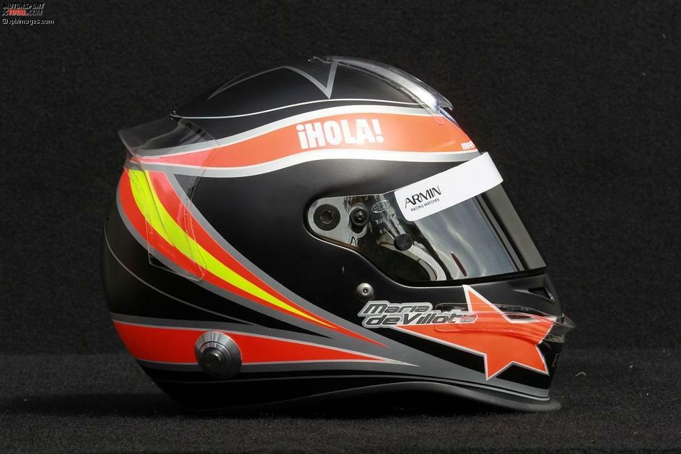 Der Helm von Maria de Villota bei ihrem Formel-1-Einstand als Testpiloten in Melbourne 2012. Der rote Stern, zu sehen am Kinnbereich des Helms, ist ihr Markenzeichen.