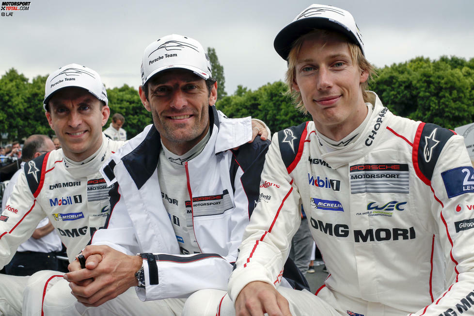 Webber wechselt zu Porsche in die WEC und stellt sich nach seinen Mercedes-Abflügen erneut der Herausforderung Le Mans. Seine Teampartner: Timo Bernhard (li.) und Neuseelands Ex-Red-Bull-Junior Brendon Hartley (re.).