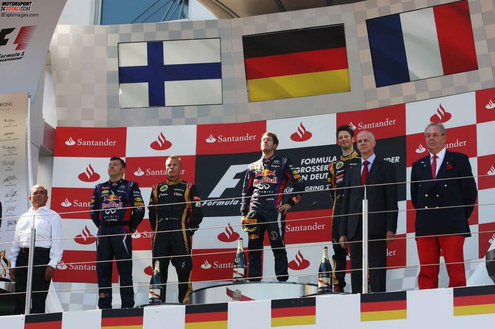 Auch Grosjean kann sich noch aufs Podium retten, nachdem Fernando Alonso in der Endphase des Rennens noch bedrohlich dicht an den Franzosen herangekommen war.