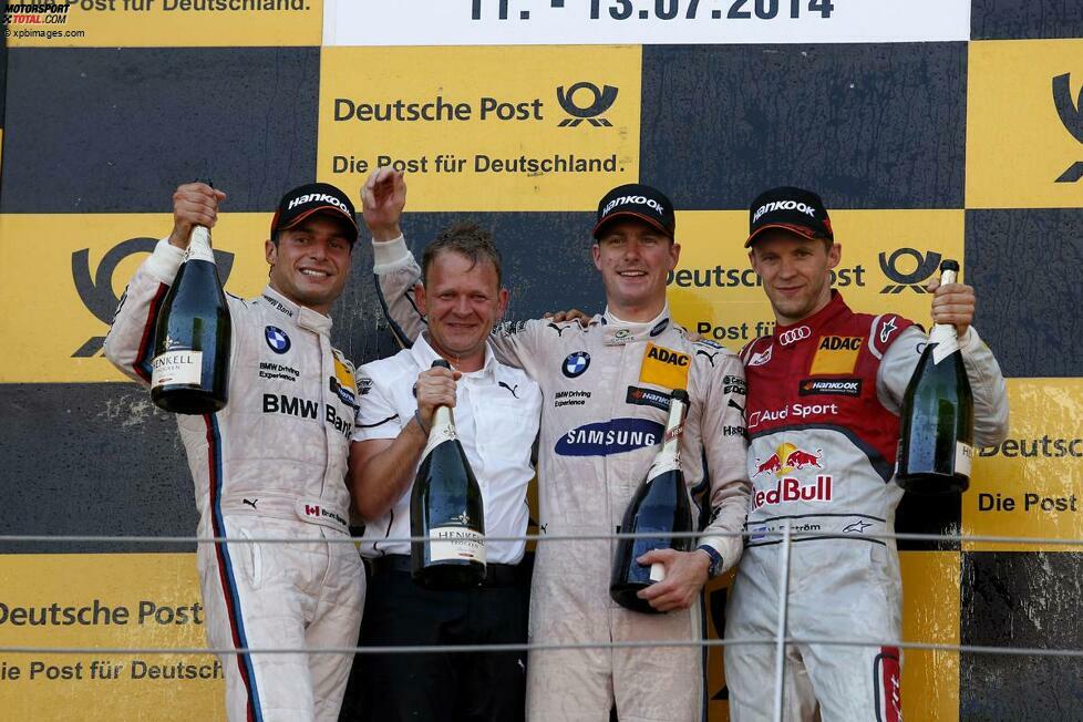 Moskau (Russland), 13. Juli 2014: Bruno Spengler (Schnitzer-BMW/2.), Maxime Martin (RMG-BMW/1.) und Mattias Ekström (Abt-Sportsline-Audi/3.)