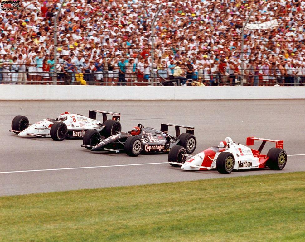 1991 und die vielleicht prominenteste erste Indy-500-Startreihe aller Zeiten: Mario Andretti (li.), A.J. Foyt (mi.) und Rick Mears (re.). Zu diesem Zeitpunkt hat die Andretti-Dynastie längst ein neues Mitglied.