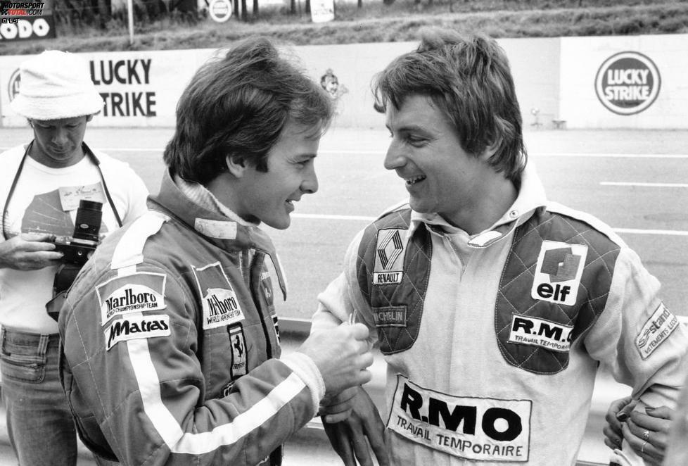 Mit Ferrari-Pilot Gilles Villeneuve versteht sich Arnoux bestens, beim Grand Prix von Frankreich in Dijon kommt es zum ...