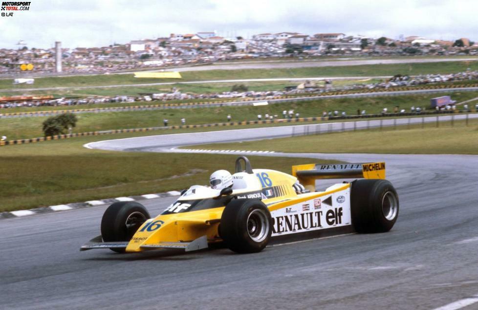 Der erste Sieg seiner Formel-1-Karriere gelingt Arnoux beim Grand Prix von Brasilien 1980 auf der damals noch 7,96 Kilometer langen Interlagos-Rennstrecke.