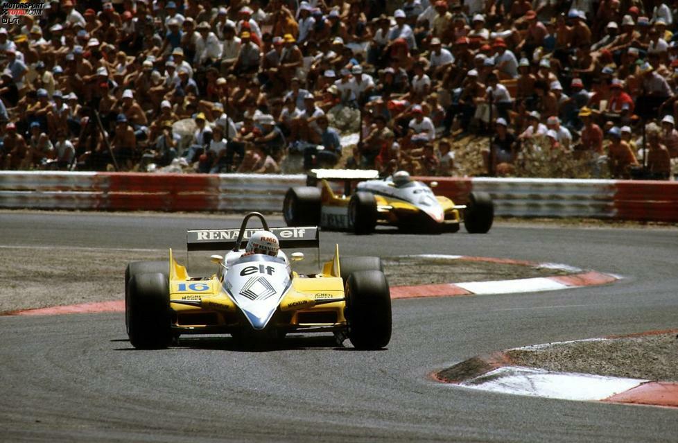 Doch beim Grand Prix von Frankreich in Le Castellet platzt der Knoten: Renault-Doppelsieg. Arnoux gewinnt vor Teamkollege Alain Prost.