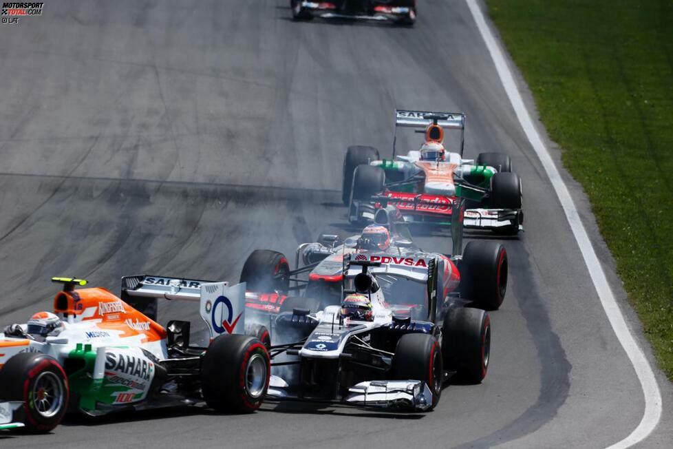 Turbulent verläuft das Rennen für Adrian Sutil. Erst fährt Pastor Maldonado ins Heck seines Force India, anschließend erhält Sutil (aus seiner Sicht ungerechtfertigt) eine Durchfahrtsstrafe wegen des Missachtens blauer Flaggen. Dennoch nimmt der Gräfelfinger am Ende des Tages als Zehnter noch einen WM-Punkt aus Kanada mit.