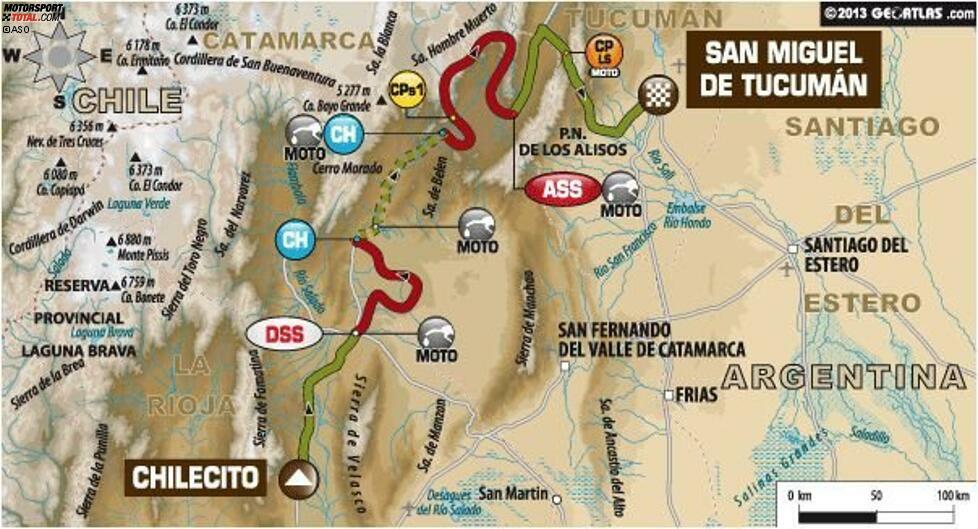 Tag 5 (9. Januar 2014) Chilecito - Tucuman (Etappe 5): Gesamtlänge 911 Kilometer, davon 527 Wertungskilometer.

Am fünften Tag steht mit 911 Kilometern die längste Gesamtetappe der Rallye Dakar 2014 an. Auf den sandigen Wertungsprüfungen und bei sengender Hitze gehen Mensch und Material ans Äußerste. Überhitzte Motoren werden bereits auf dieser Etappe einigen Fahrern den Traum vom Podestplatz zunichte machen.