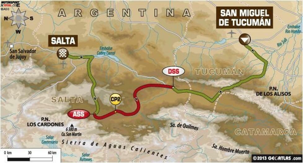 Tag 6 (10. Januar 2014) Tucuman - Salta (Etappe 6): Gesamtlänge 694 Kilometer, davon 424 Wertungskilometer.

Von Tucuman brechen die Autos zur letzten Etappe vor dem Ruhetag in Richtung Norden auf. Auf der berühmten 