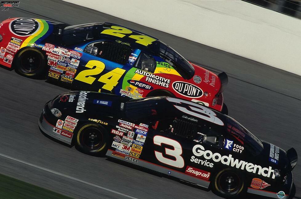 1997 macht sich der Kalifornier unbeliebt und schlägt Earnhardt. Es ist Gordons erster von drei Daytona-500-Siegen.