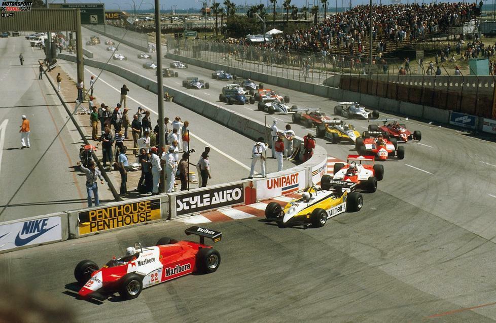Für de Cesaris ging es 1982 zurück zu Alfa Romeo, wo er in Long Beach einen der größten Erfolge seiner Karriere landete und die Pole-Position einfuhr: Zu diesem Zeitpunkt als jüngster Fahrer aller Zeiten. Doch wie sollte es anders sein: Nachdem er sich verschaltet hatte, verlor er im Rennen erst die Führung an Niki Lauda und verschrottete anschließend seinen Boliden. Qualmend gingen alle Träume unter der Sonne Kaliforniens in Rauch auf.