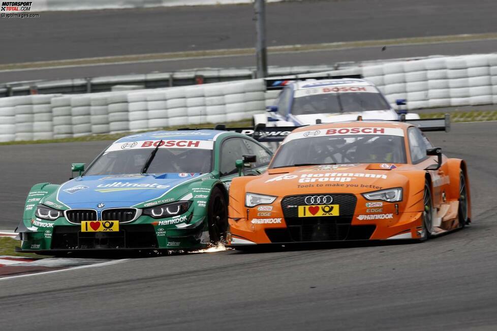 Beste Rennszene: Augusto Farfus (RBM-BMW) wird im Zweikampf von Jamie Green (Rosberg-Audi) erst angerempelt, dann quergestellt und ins Aus geschoben.