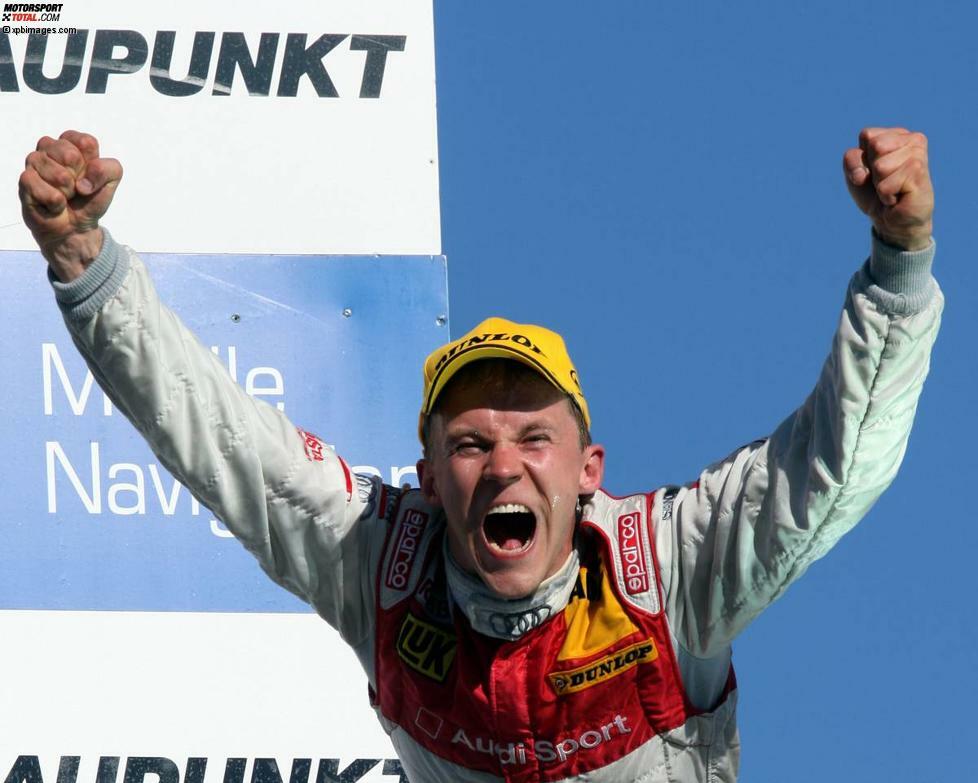 Hockenheim 2007: Mattias Ekström (Audi) jubelt am lautesten - sowohl am Saisonanfang als auch am Saisonende, denn er siegt im ersten Rennen und wird später DTM-Meister.