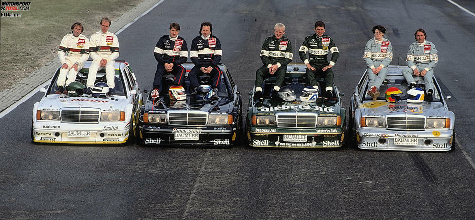 In der Saison 1992 zählt Ellen Lohr erneut zum Fahrerkader von Mercedes. Hier im Bild ist das komplette Aufgebot der 