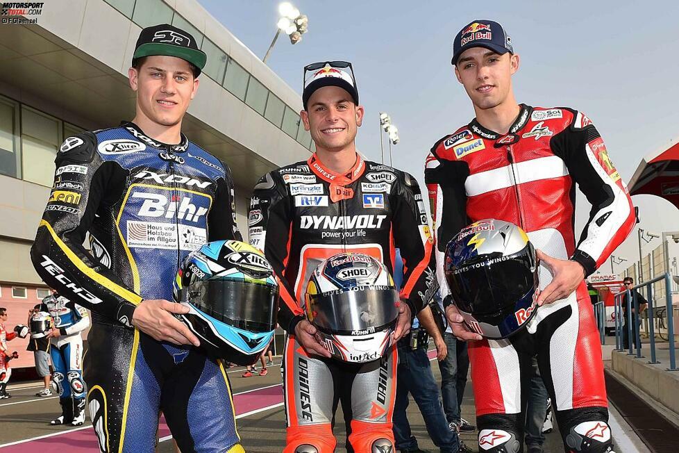 Marcel Schrötter, Sandro Cortese und Jonas Folger vertreten die deutschen Farben in der Moto2. Schrötter und Cortese fahren ihre zweite volle Saison. Folger ist aus der Moto3 aufgestiegen.