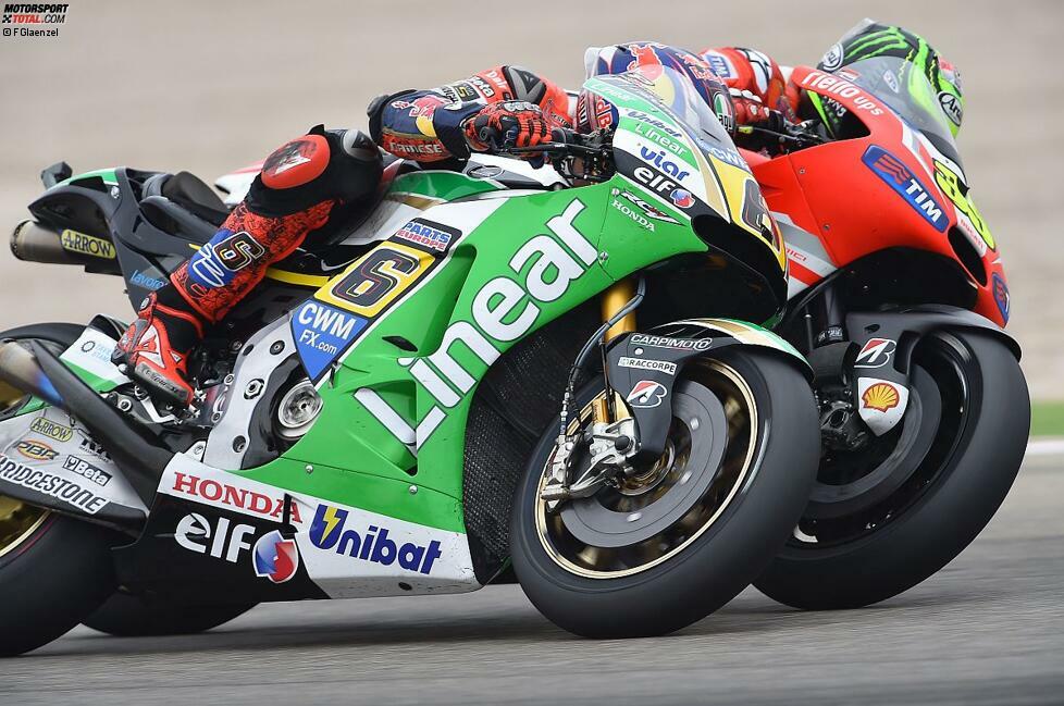 Der Leidtragende ist Stefan Bradl. Er verliert den Kampf gegen Crutchlow um den letzten Podiumsplatz.