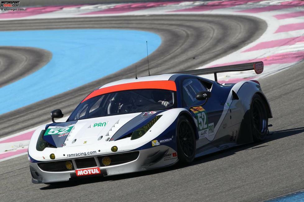 Startnummer: 52
Kategorie: GTE-Pro
Team: Ram Racing
Fahrzeug: Ferrari 458 Italia
Fahrer: Matt Griffin, Alvaro Parente, Lederico Leo
Reifen: Michelin