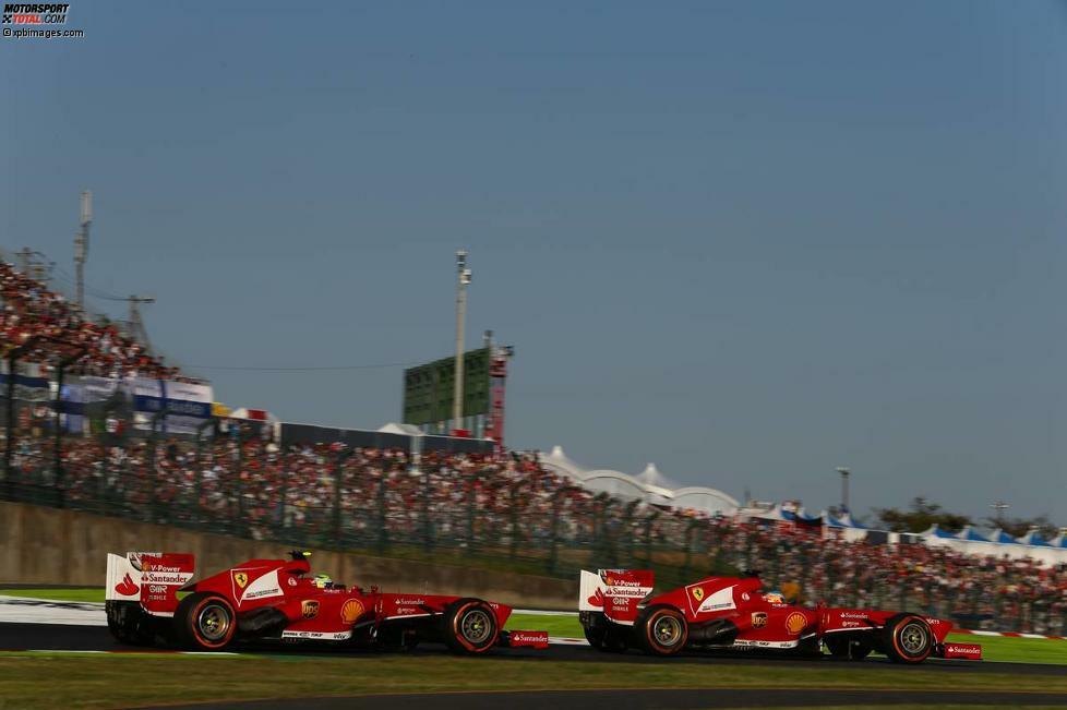 Felipe Massa (Ferrari) kann seine Chance ebenfalls nicht nutzen. Nachdem er sich in der Anfangsphase noch vor seinem Teamkollegen Alonso halten kann, wirft ihn unter anderem eine Durchfahrtsstrafe wegen Geschwindigkeitsüberschreitung in der Boxengasse zurück. Der Brasilianer wird nur Zehnter.