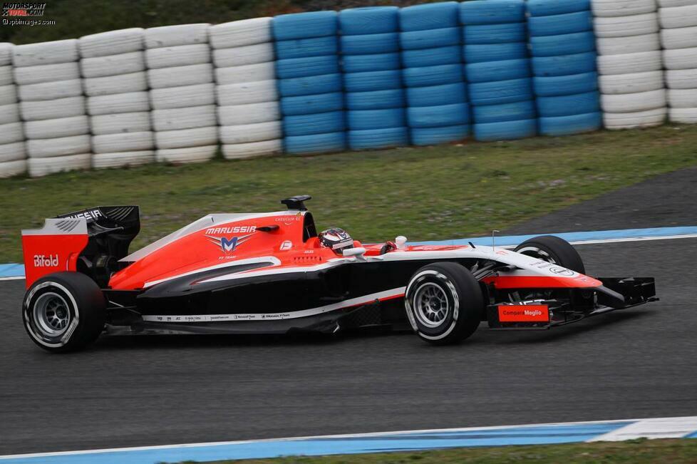 Jules Bianchi (Marussia-Ferrari MR03) / 25 Runden / 1:32.222 Minuten (Freitag)
Der Marussia kam erst am Donnerstag verspätet zum Test - und lief zunächst nicht. Erst als Bianchi am Freitag in den neuen MR03 kletterte, waren mal ein paar Runden am Stück möglich. 