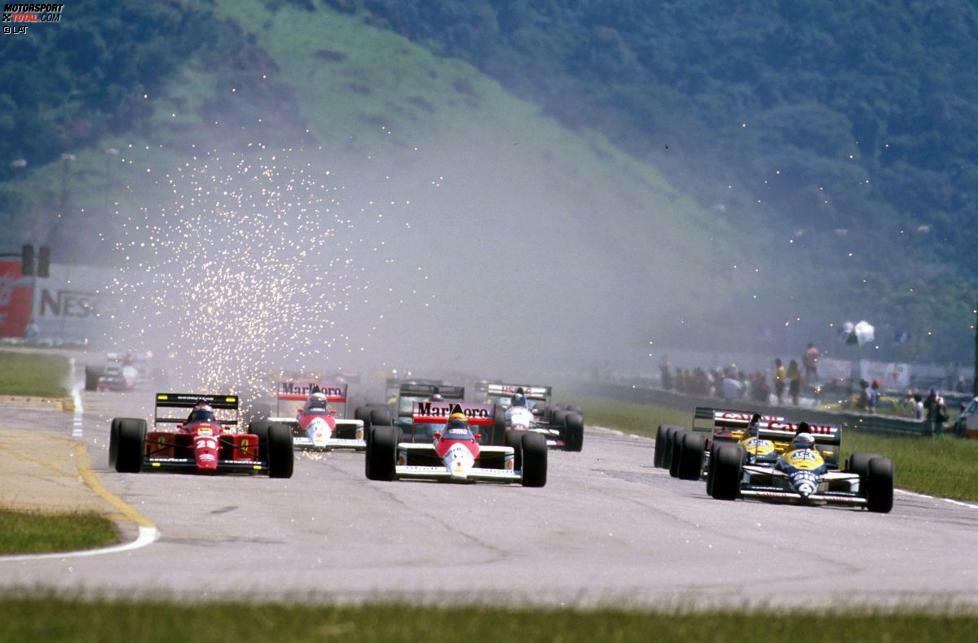 1989: Beim Saisonauftakt in Rio de Janeiro startet Berger furios, kommt aber nur bis zur ersten Kurve. Eine Kollision mit dem McLaren von Ayrton Senna bedeutet für Berger den ersten von sage und schreibe zwölf Ausfällen im Jahr 1989.